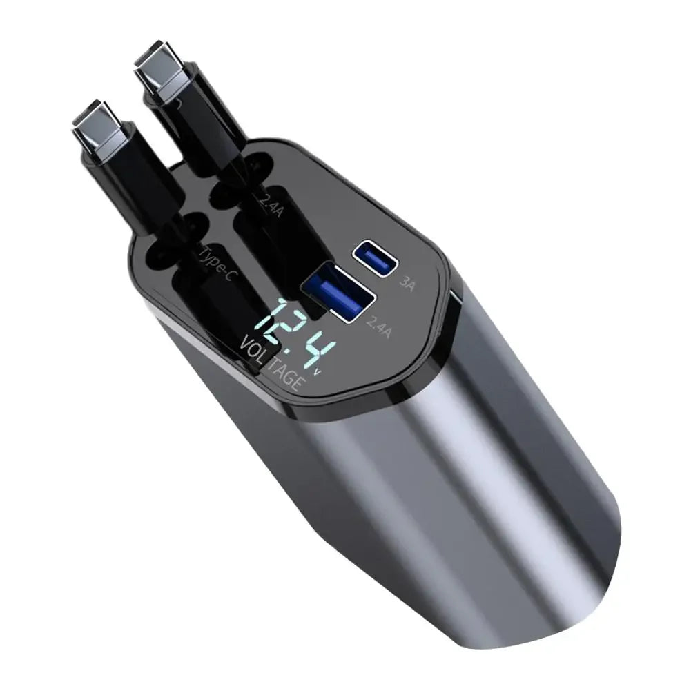 4-in-1 100W PD Car Charger with Retractable Cables