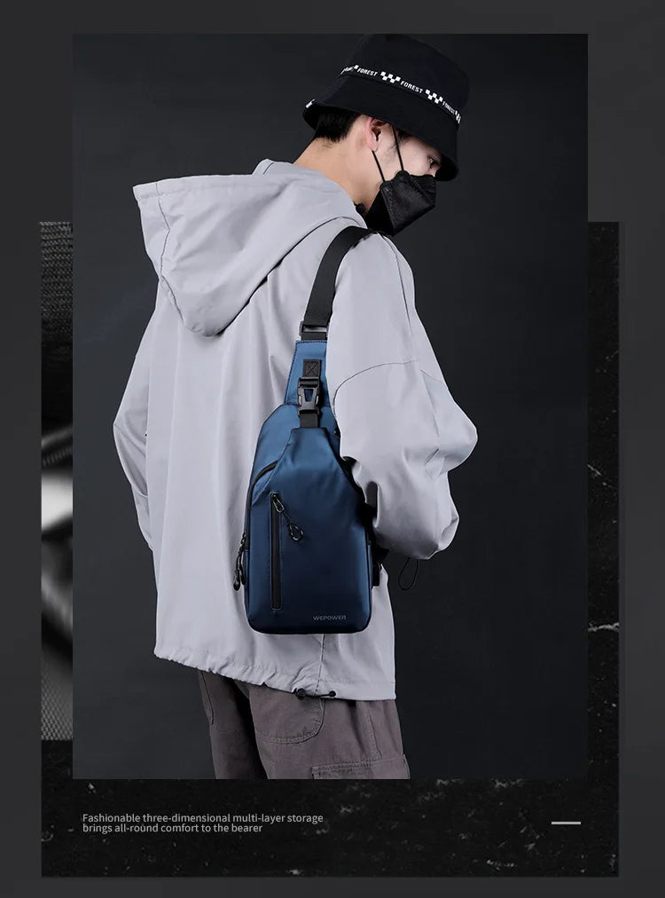 Men’s Waterproof Nylon Crossbody Chest Bag – Casual Anti-Splash Shoulder Sling Backpack