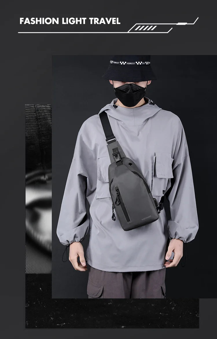 Men’s Waterproof Nylon Crossbody Chest Bag – Casual Anti-Splash Shoulder Sling Backpack