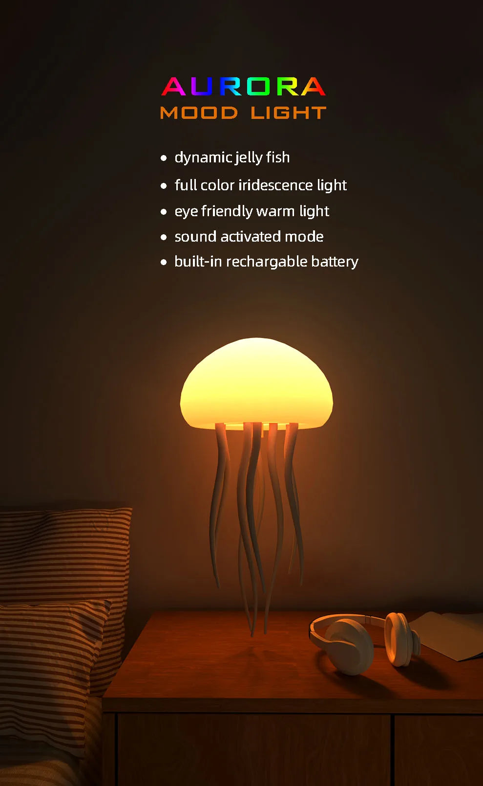 Creative Jellyfish Pendant Light – Voice-Controlled, USB Rechargeable Bedside Lamp