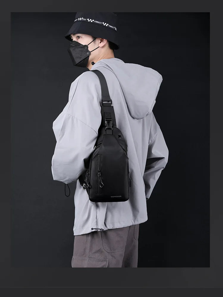 Men’s Waterproof Nylon Crossbody Chest Bag – Casual Anti-Splash Shoulder Sling Backpack