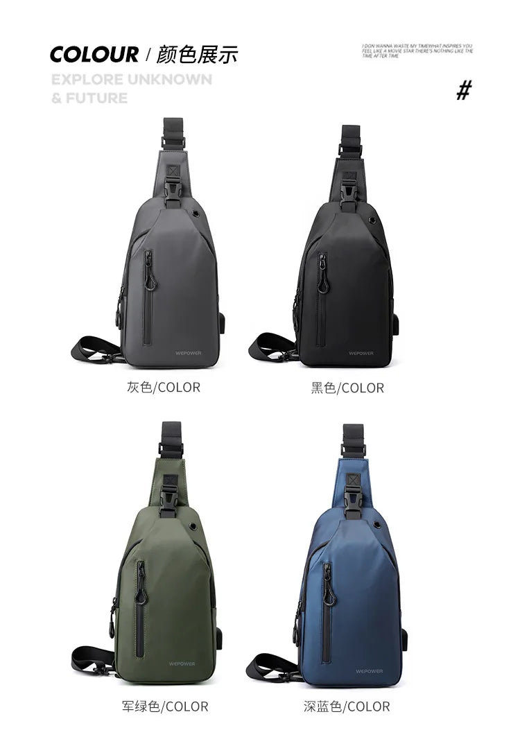 Men’s Waterproof Nylon Crossbody Chest Bag – Casual Anti-Splash Shoulder Sling Backpack
