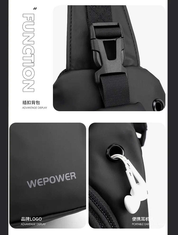 Men’s Waterproof Nylon Crossbody Chest Bag – Casual Anti-Splash Shoulder Sling Backpack