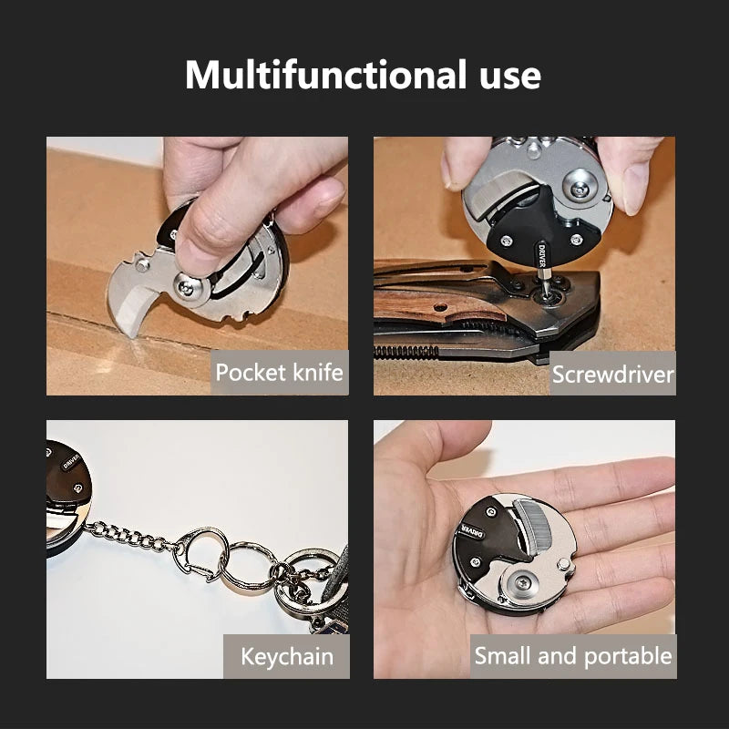 Multifunction Stainless Steel Mini Knife Keychain - Folding Pocket Tool