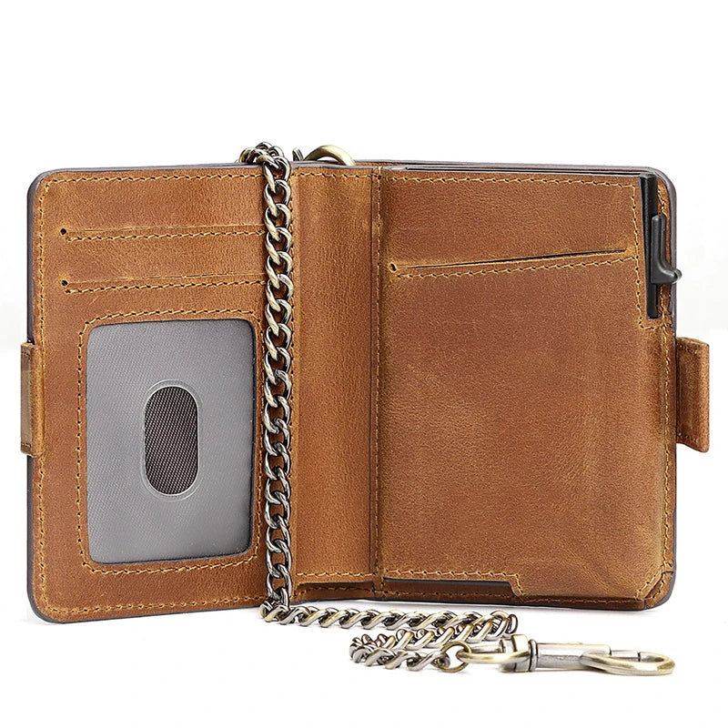 Retro Genuine Leather Airtag Wallet with RFID Blocking