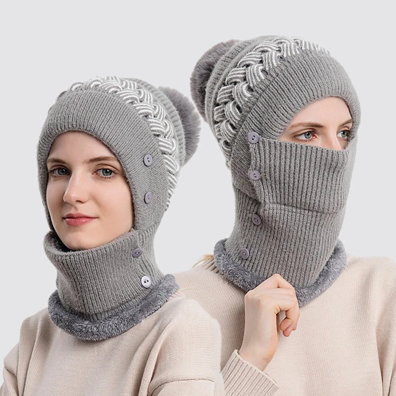 2-in-1 Winter Knit Beanie with Scarf Mask