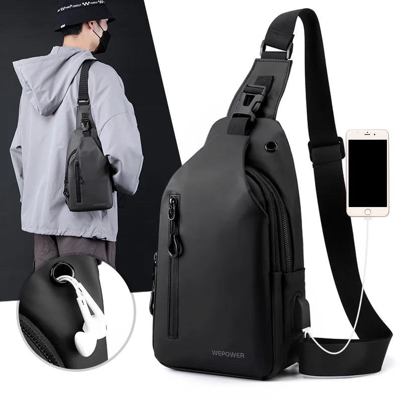 Men’s Waterproof Nylon Crossbody Chest Bag – Casual Anti-Splash Shoulder Sling Backpack