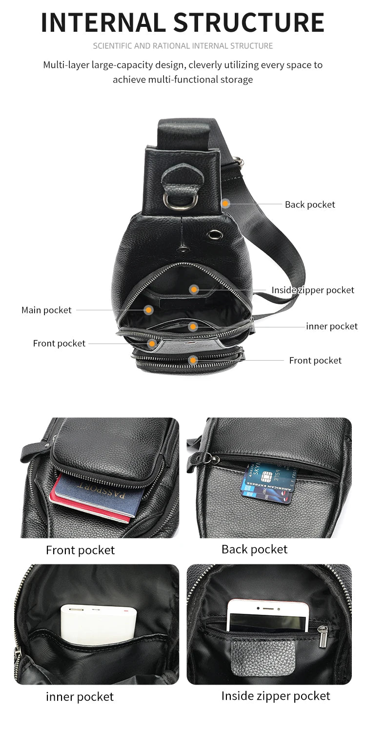 WESTAL Leather Chest Bag Men's Premium Layer Cowhide Chest Cross Bag Trend Shoulder Chest Bag