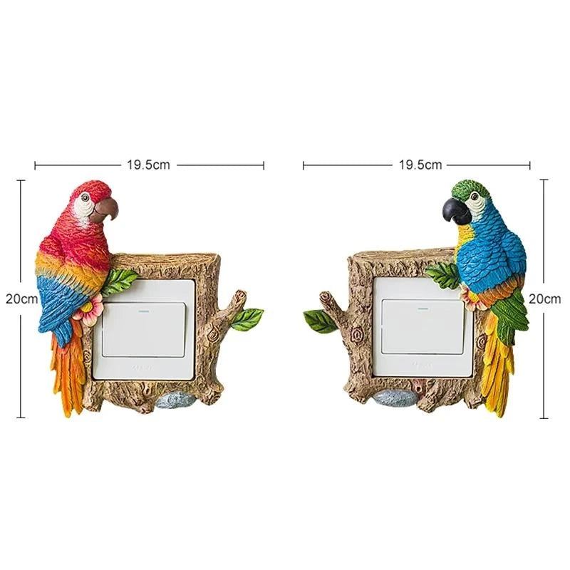 Nordic Art Parrot Switch Sticker - Resin Wall Socket Cover