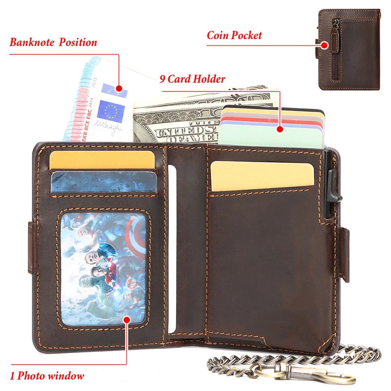 Retro Genuine Leather Airtag Wallet with RFID Blocking