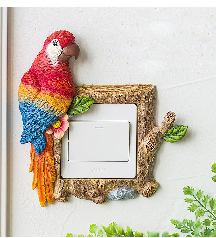 Nordic Art Parrot Switch Sticker - Resin Wall Socket Cover