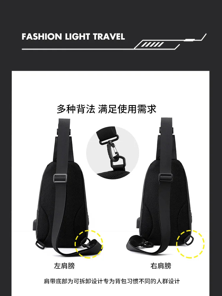 Men’s Waterproof Nylon Crossbody Chest Bag – Casual Anti-Splash Shoulder Sling Backpack