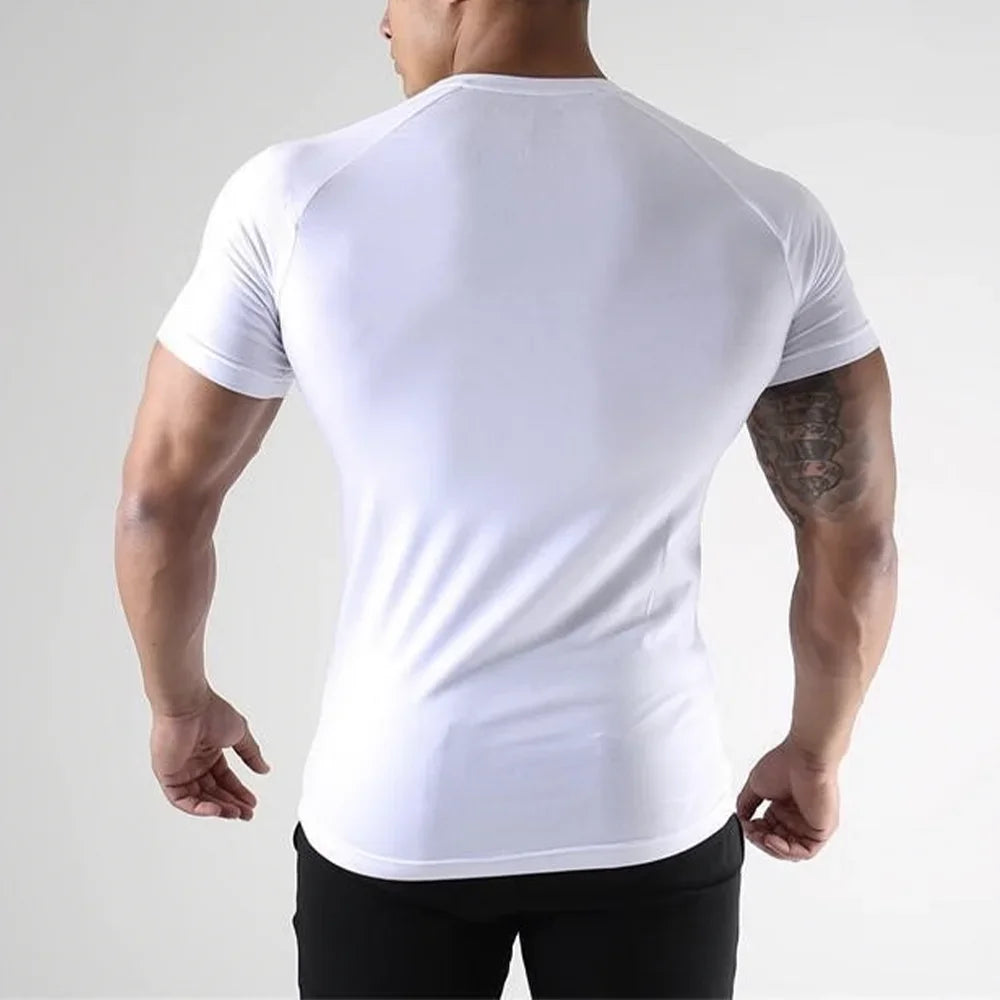 Compression Short Sleeve T-Shirt Men's Running Training Sports Wear Breathable Bodybuilding Top Workout Fitness Clothing