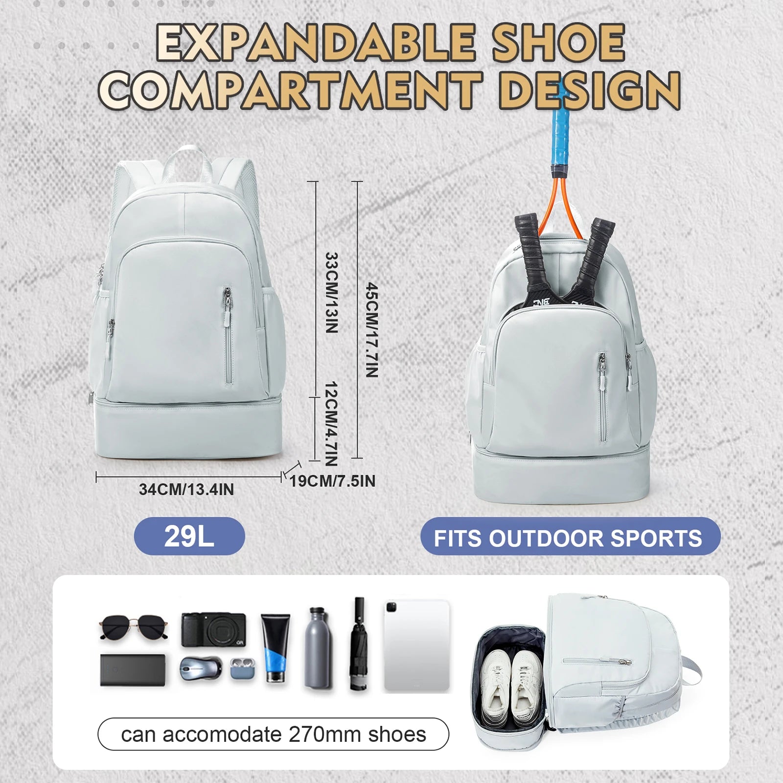 Sports Backpack for Women Men Gym Backpack with Shoe Compartment Foldable Travel Backpack Waterproof Sport Bag for Swimming Yoga