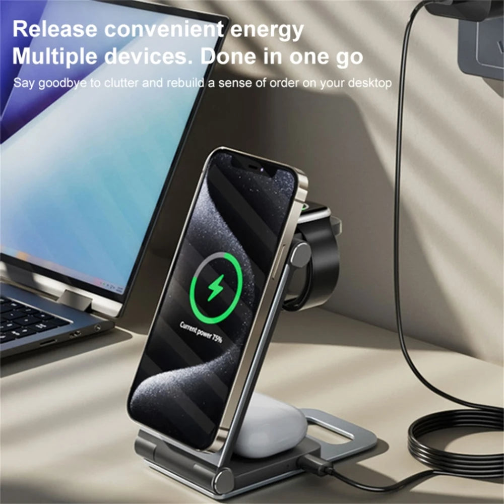 3-in-1 Foldable MagSafe Charging Stand – iPhone, Watch, AirPods