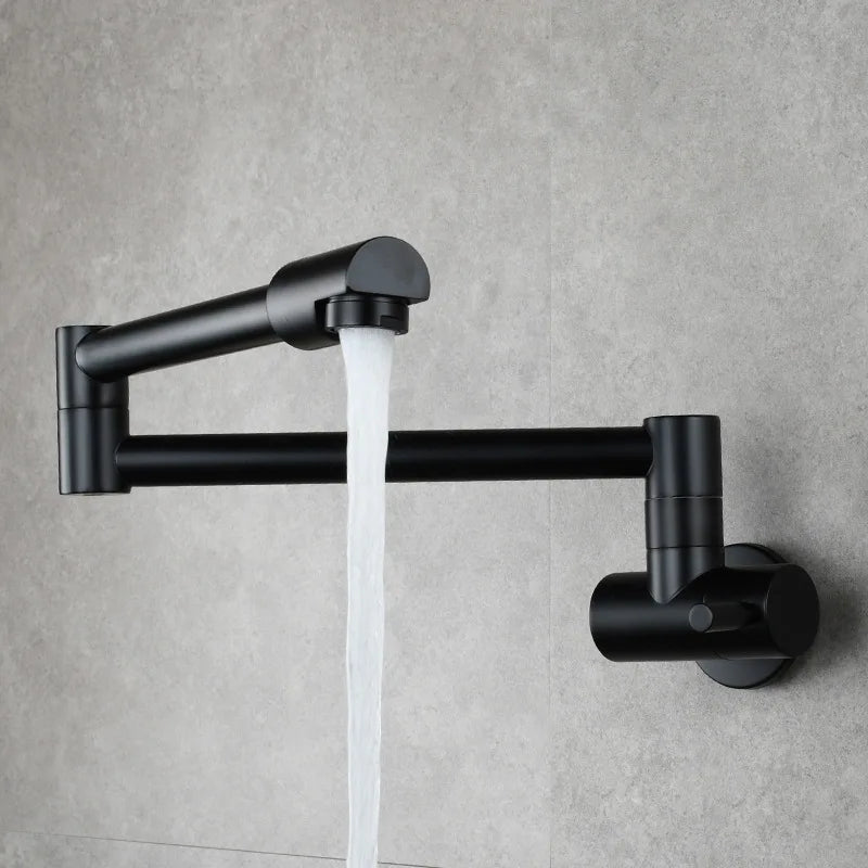Brass Wall Mount Kitchen Faucet - Single Cold, Rotate & Fold