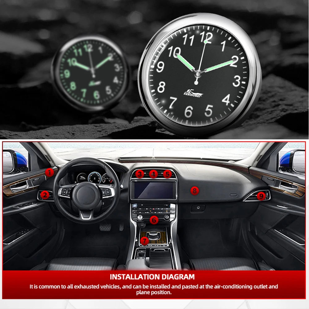 40MM Luminous Car Dashboard Clock – Waterproof Mini Quartz Clock