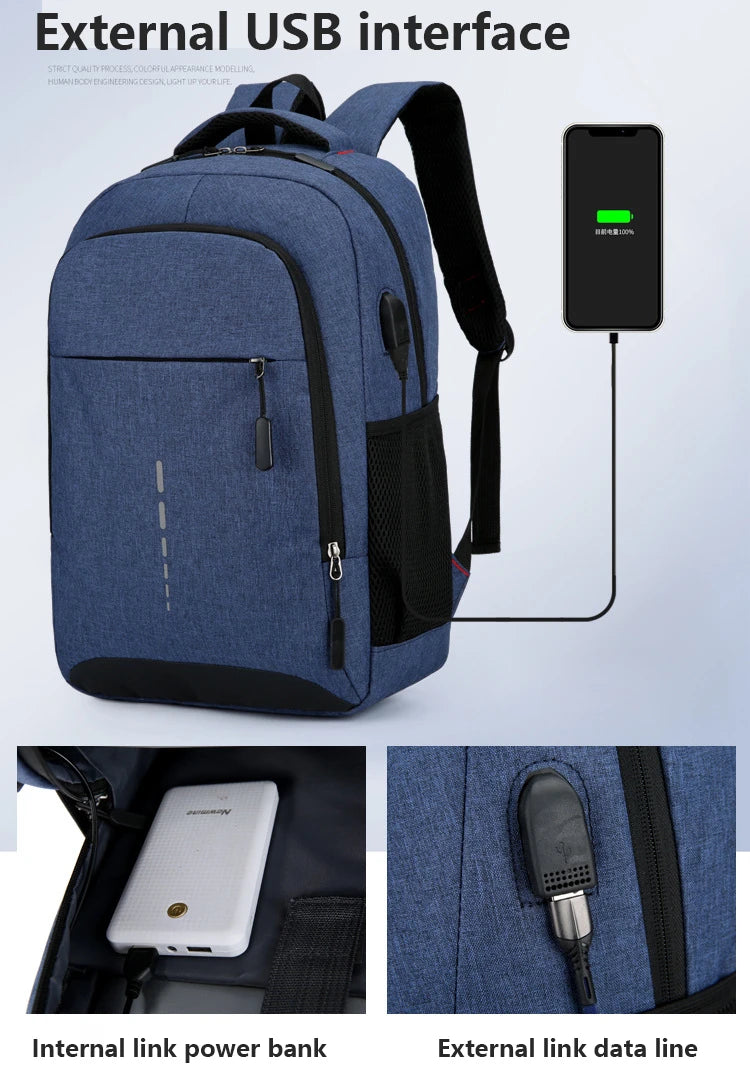 Classic Men Waterproof Backpack USB Charging Casual Travel Backpack Men Large Capacity Travel Laptop Backpack School Bag
