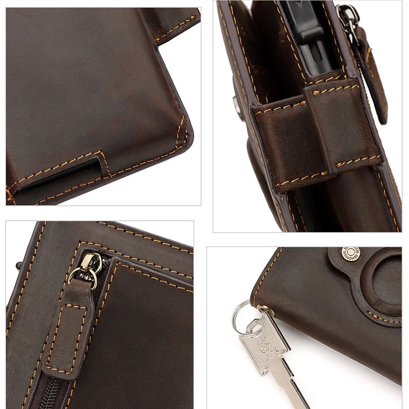 Retro Genuine Leather Airtag Wallet with RFID Blocking