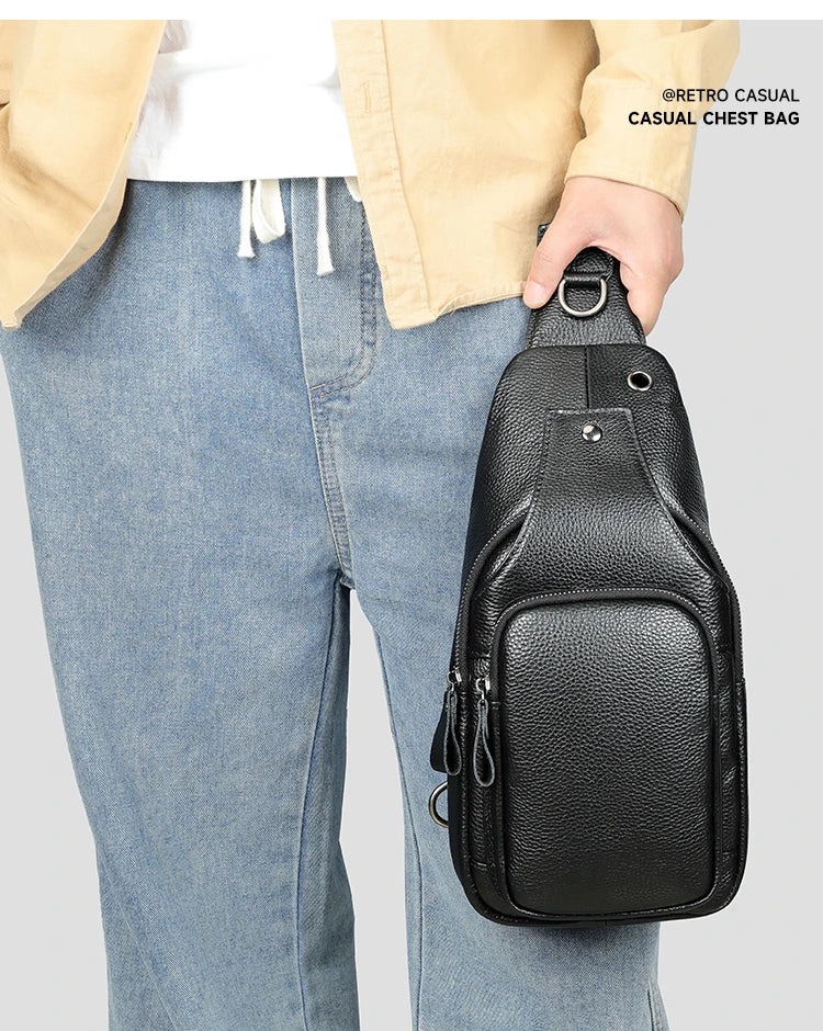 WESTAL Leather Chest Bag Men's Premium Layer Cowhide Chest Cross Bag Trend Shoulder Chest Bag