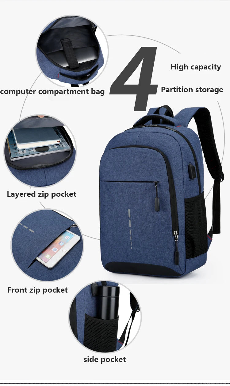 Classic Men Waterproof Backpack USB Charging Casual Travel Backpack Men Large Capacity Travel Laptop Backpack School Bag