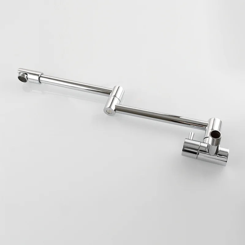 Brass Wall Mount Kitchen Faucet - Single Cold, Rotate & Fold