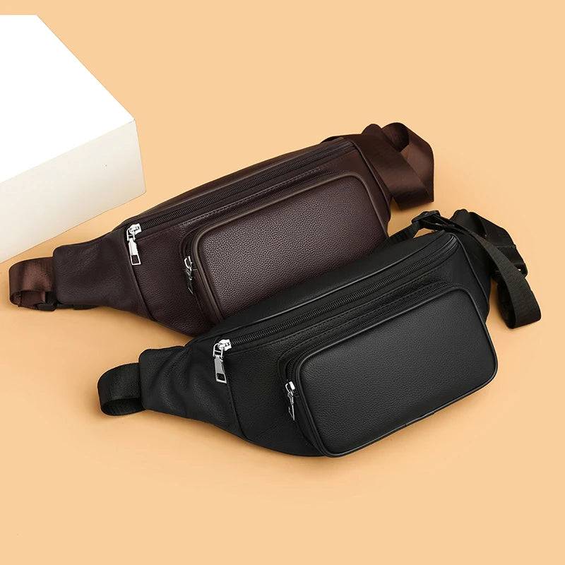 100% Genuine Leather Men's Waist Bag Mini Travel Fanny Chest Pack Cowhide Belt Bag Male Small Waist Bag For Phone Pouch