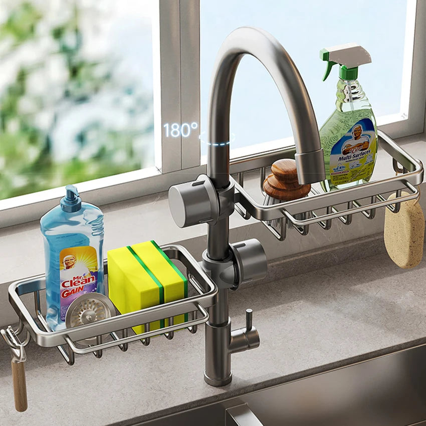 Rust-Proof Kitchen Faucet Drainer Rack & Soap Organizer