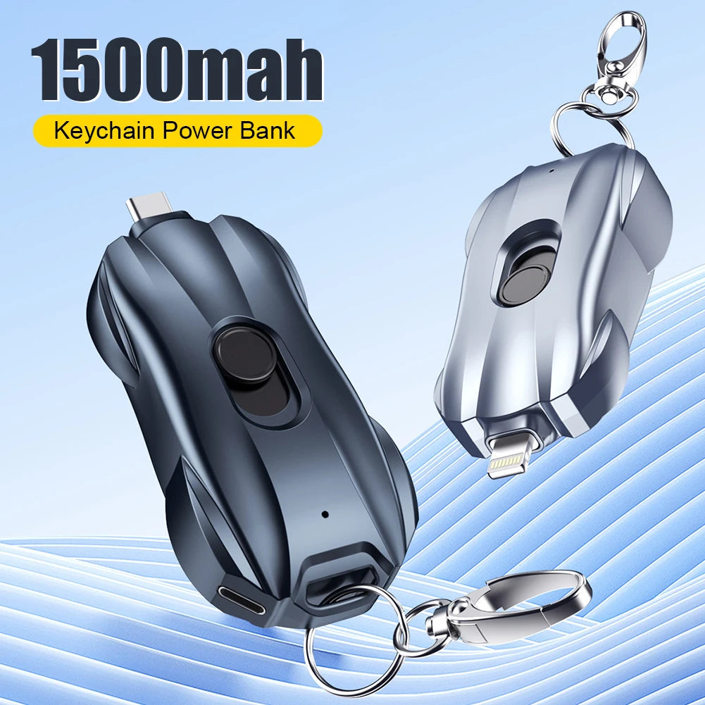 Portable 1500mAh Keychain Power Bank with Type-C for iPhone Devices