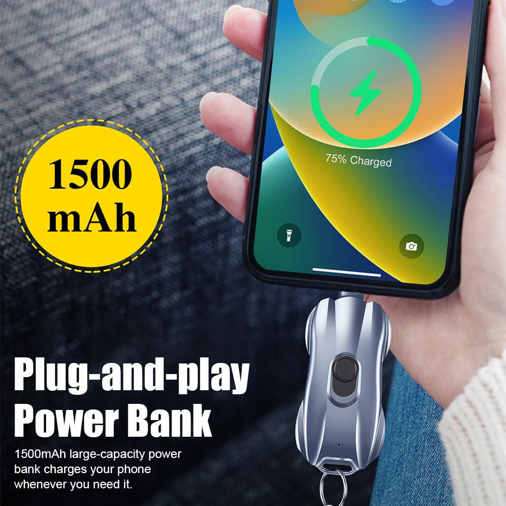 Portable 1500mAh Keychain Power Bank with Type-C for iPhone Devices