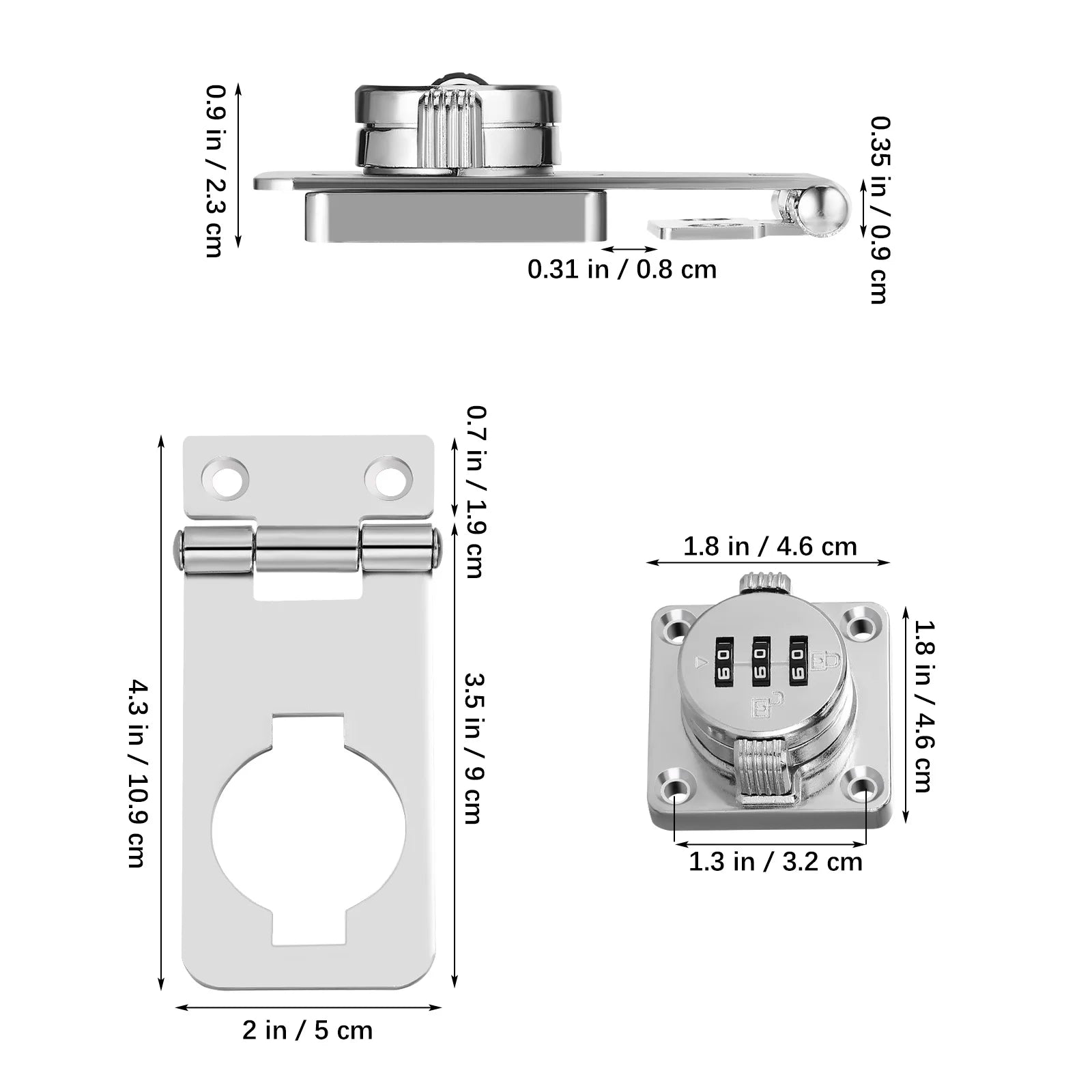 3-Digit Combination Lock with Hasp for Cabinets and Drawers
