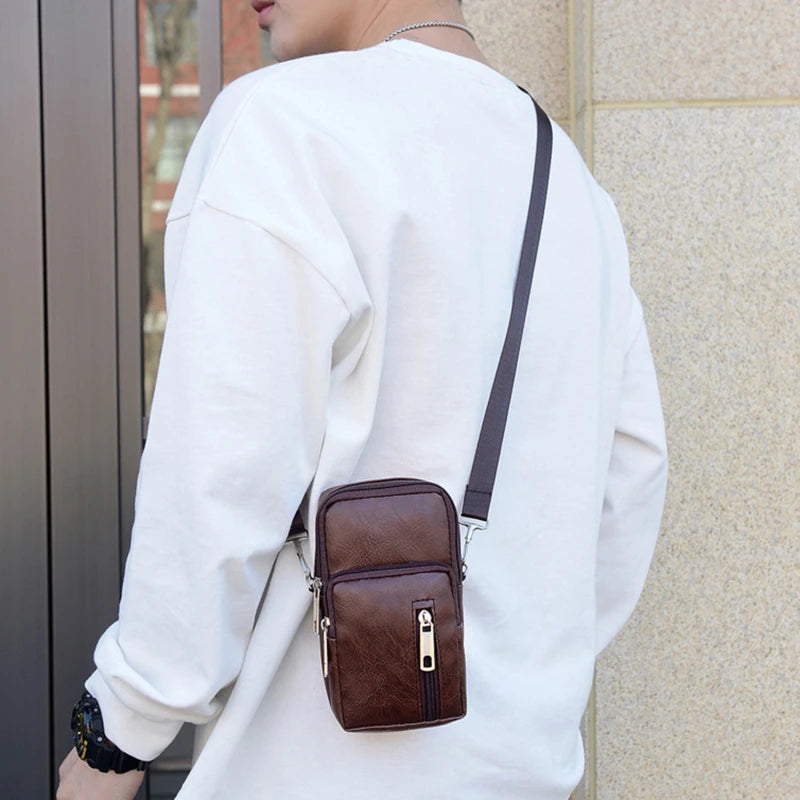 Men’s PU Leather Shoulder Messenger Bag – Slim Crossbody Chest Purse