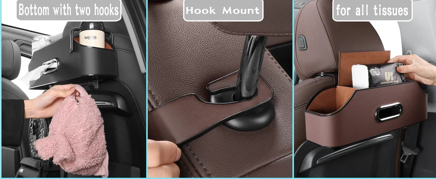 Multi-Functional Back Seat Organizer with 2 Drink Holders & Tissue Box