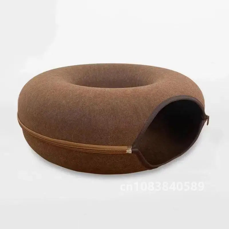 Donut Cat Bed & Interactive Tunnel - Pet Felt House and Kitten Training Toy