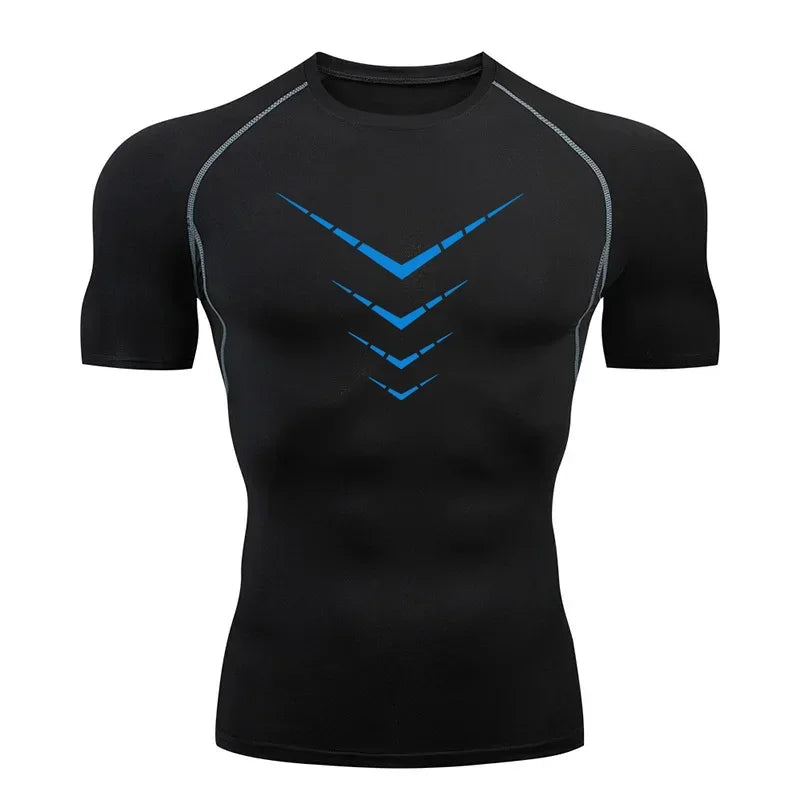 Compression Short Sleeve T-Shirt Men's Running Training Sports Wear Breathable Bodybuilding Top Workout Fitness Clothing