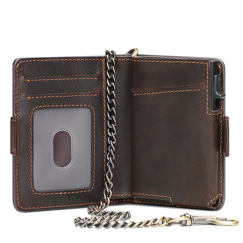 Retro Genuine Leather Airtag Wallet with RFID Blocking