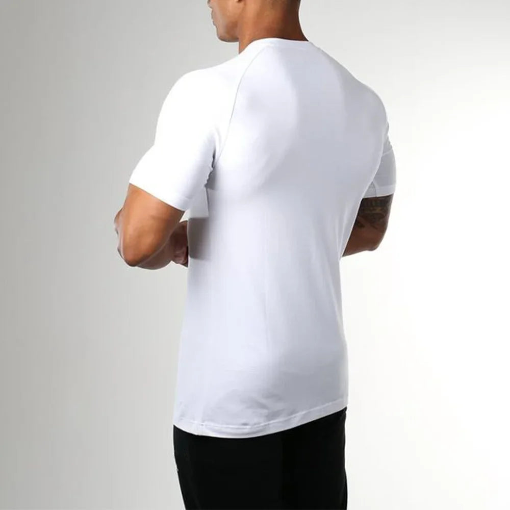 Compression Short Sleeve T-Shirt Men's Running Training Sports Wear Breathable Bodybuilding Top Workout Fitness Clothing