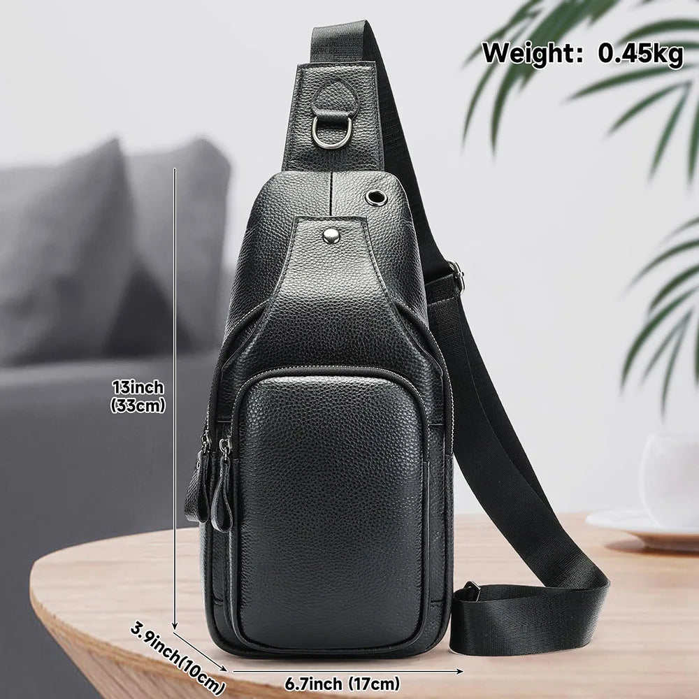 WESTAL Leather Chest Bag Men's Premium Layer Cowhide Chest Cross Bag Trend Shoulder Chest Bag