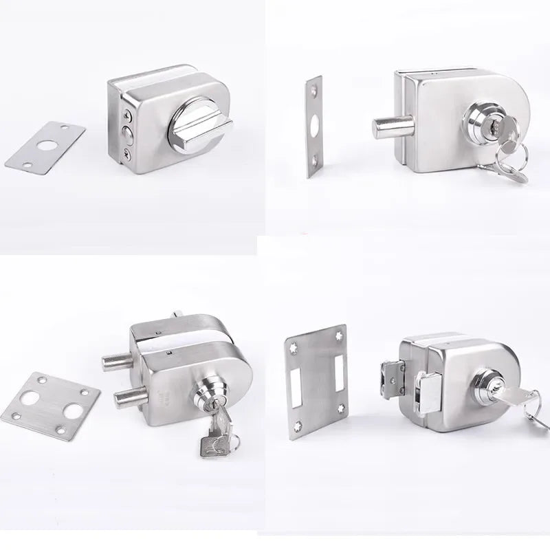 Sliding Central Glass Door Lock - 304 Stainless Steel, Bidirectional Unlock