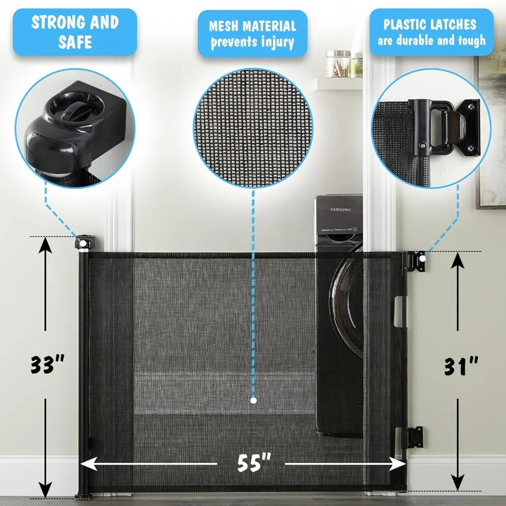 Retractable Baby Gate – Mesh Pet Gate for Stairs and Doorways