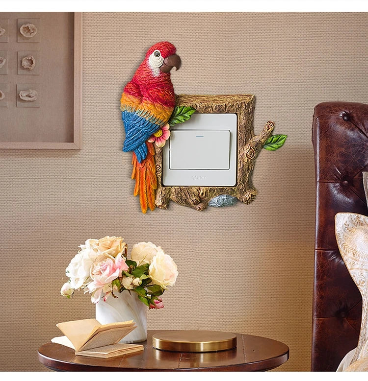 Nordic Art Parrot Switch Sticker - Resin Wall Socket Cover