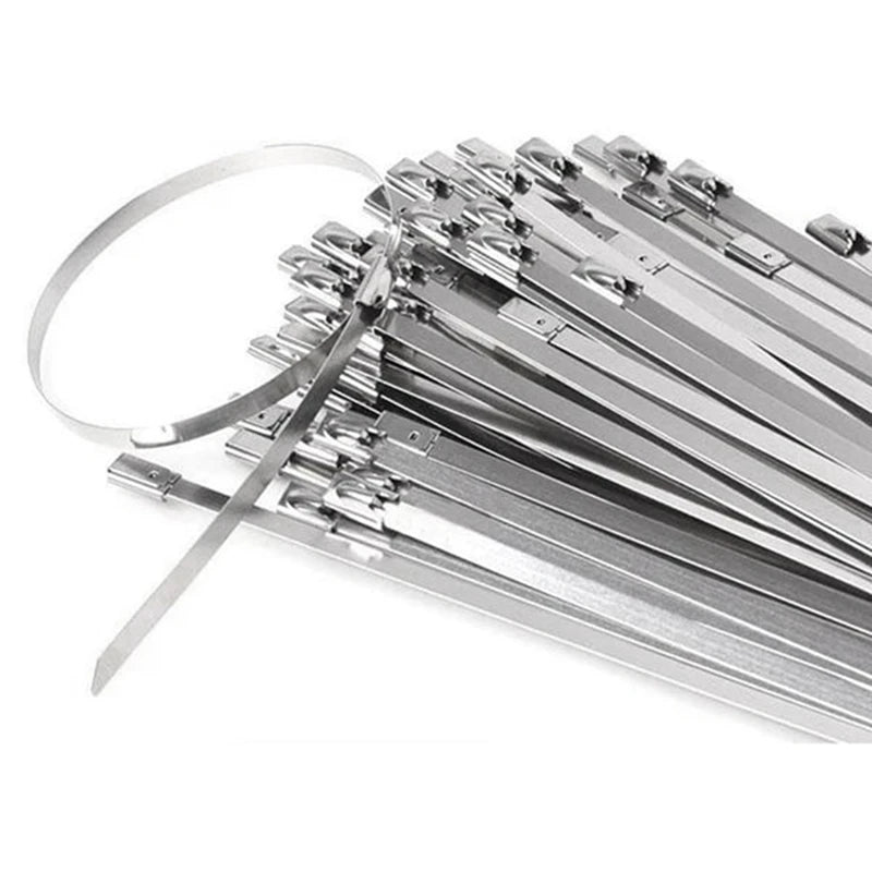 100-Piece Stainless Steel Zip Ties - Heavy Duty Cable Ties for Machinery and More