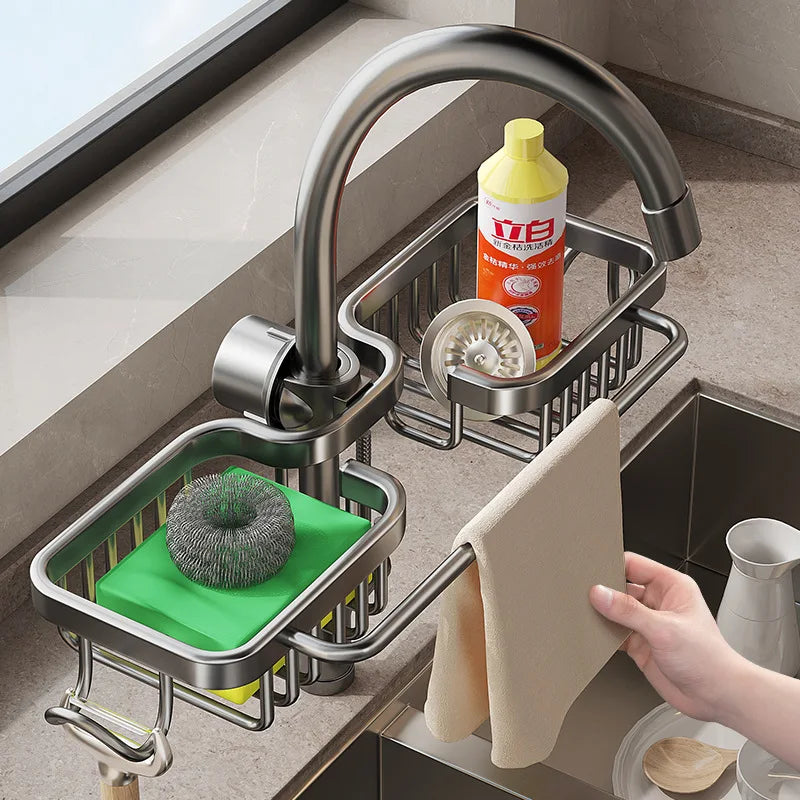 Rust-Proof Kitchen Faucet Drainer Rack & Soap Organizer