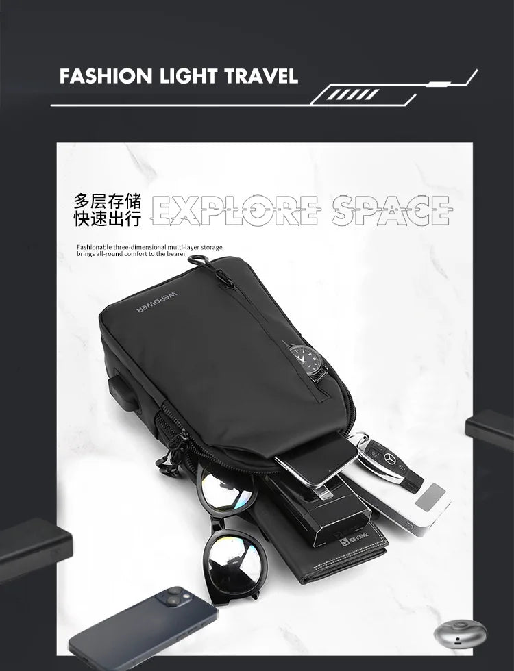 Men’s Waterproof Nylon Crossbody Chest Bag – Casual Anti-Splash Shoulder Sling Backpack