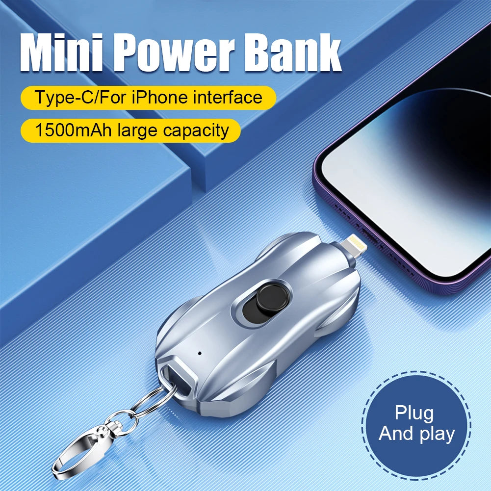 Portable 1500mAh Keychain Power Bank with Type-C for iPhone Devices