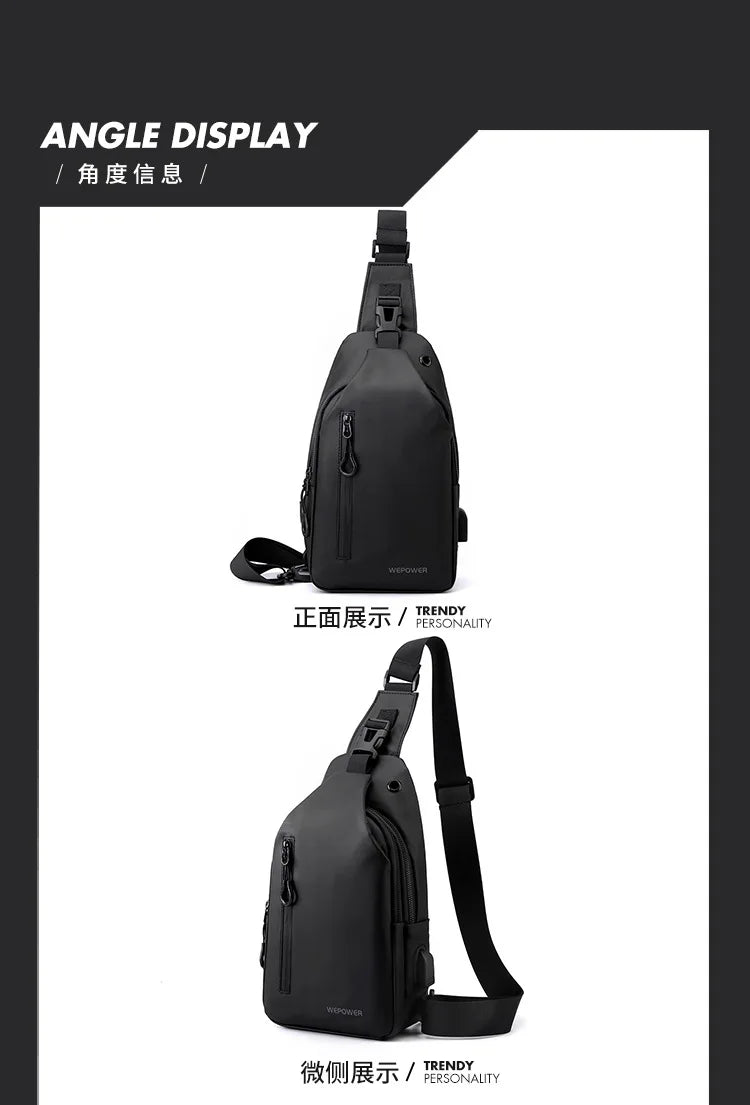 Men’s Waterproof Nylon Crossbody Chest Bag – Casual Anti-Splash Shoulder Sling Backpack