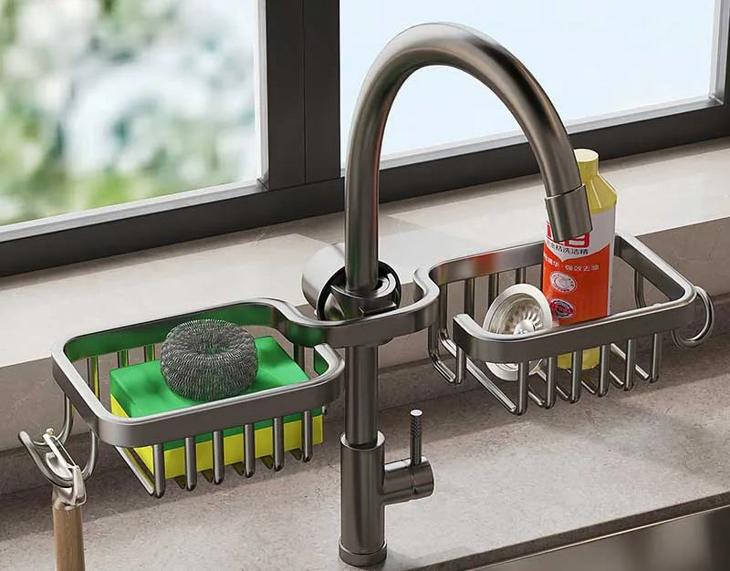 Rust-Proof Kitchen Faucet Drainer Rack & Soap Organizer