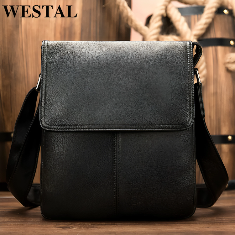 Men's Genuine Leather Shoulder Bag Messenger Crossbody Bag for Travel Work Business Leather Purse