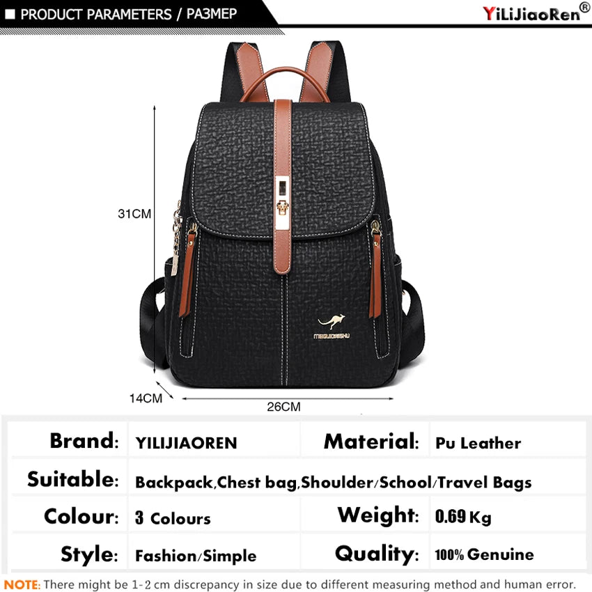 Fashion Backpacks Female High Quality Leather Bagpack for Women Rucksacks Large Capacity School Bag Ladies Travel Bags Mochilas
