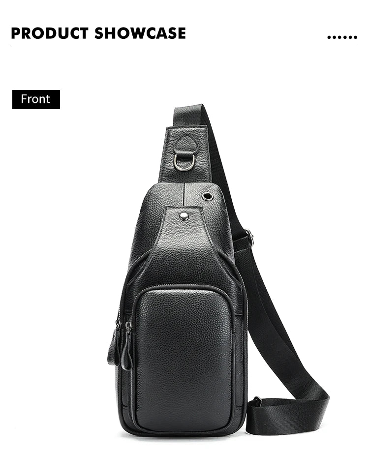 WESTAL Leather Chest Bag Men's Premium Layer Cowhide Chest Cross Bag Trend Shoulder Chest Bag